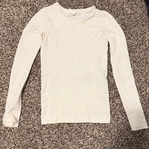 Athleta White Ribbed Long Sleeve Top